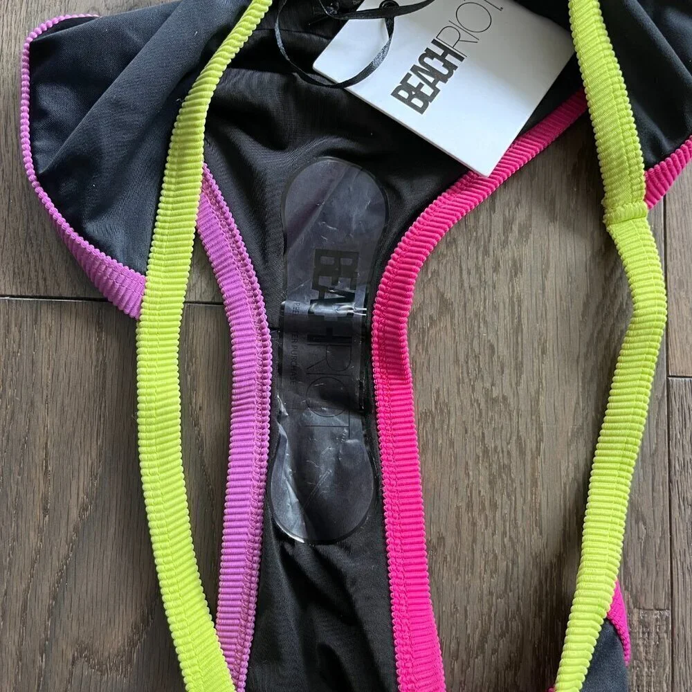 Beach Riot Mika Becca Bikini Set NWT Black Multi Swimwear Size Large Two Piece - Picture 6 of 6